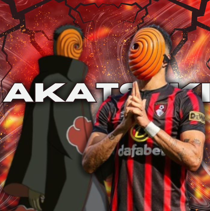 Affiche stylisée de Dominic Solanke portant un masque d'Obito de l'Akatsuki, réalisée sur Canva, avec des couleurs dynamiques inspirées de sa personnalité.