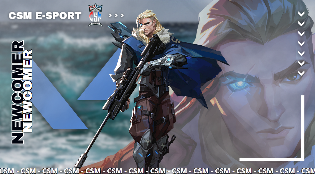 Affiche pour l'intégration de Sova dans la CSM Esport, avec des éléments graphiques personnalisés mettant en avant le personnage dans une ambiance Valorant.