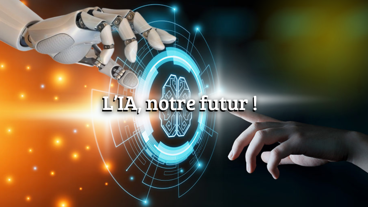 Affiche mettant en scène une main humaine et une main robotique, symbolisant la réflexion philosophique sur l'impact de l'intelligence artificielle dans notre futur.