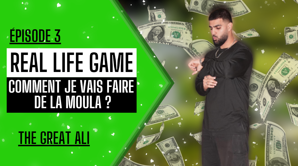 Miniature réalisée pour la vidéo de The Great Ali intitulée "Comment je vais faire de la moula ?", mettant en avant une esthétique percutante et engageante.